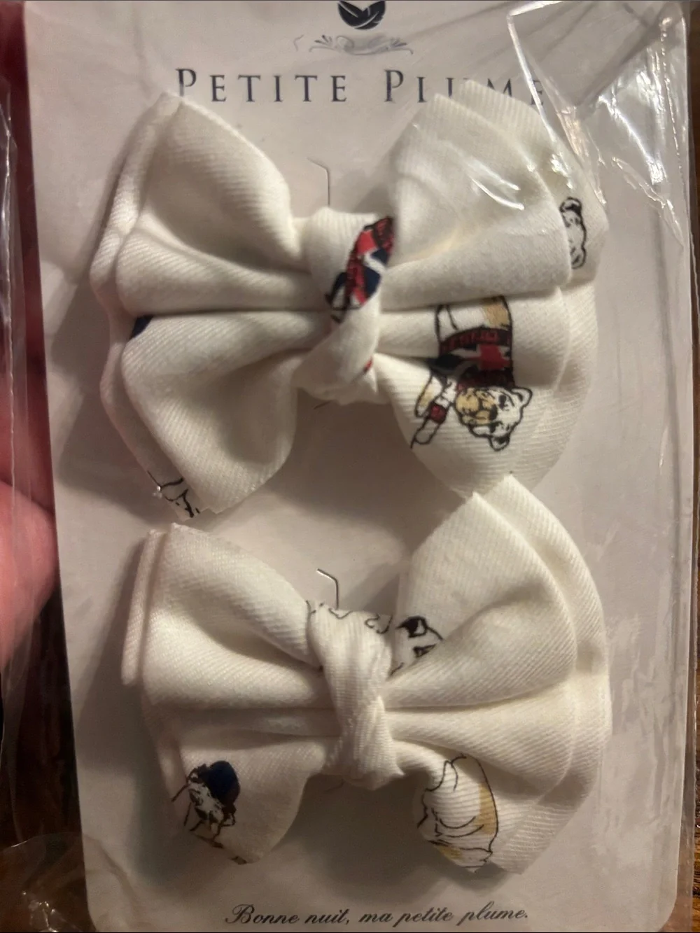 Petite Plume British Bulldogs Small Bow 2 Pack White Bow Hair Clips for Kids
